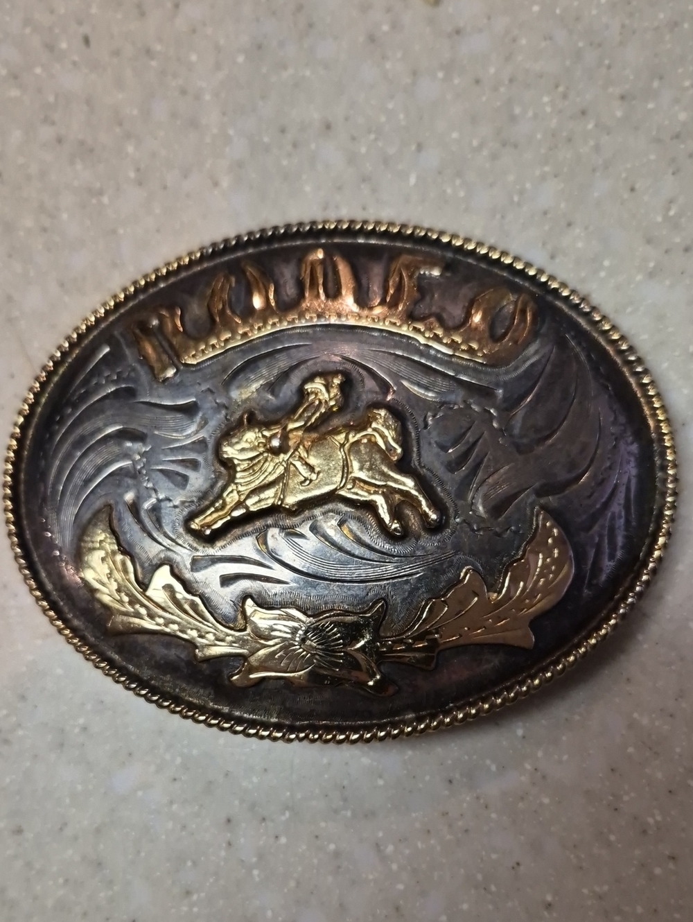 Western Two-Tone Horse & Rider Oval Belt Buckle